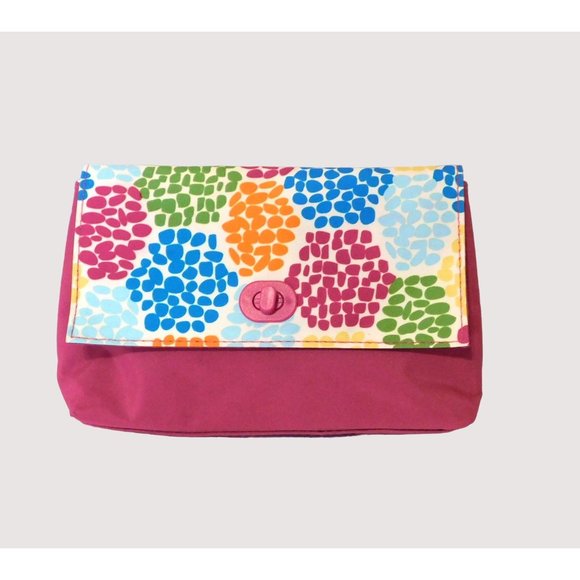 Unbranded Handbags - Clutch Cosmetic Bag Pink Multicolor Geometric Pattern Turn Twist Closure